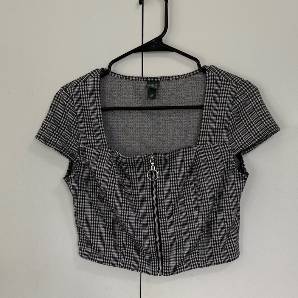 Wild Fable Houndstooth Zip Crop Top Medium